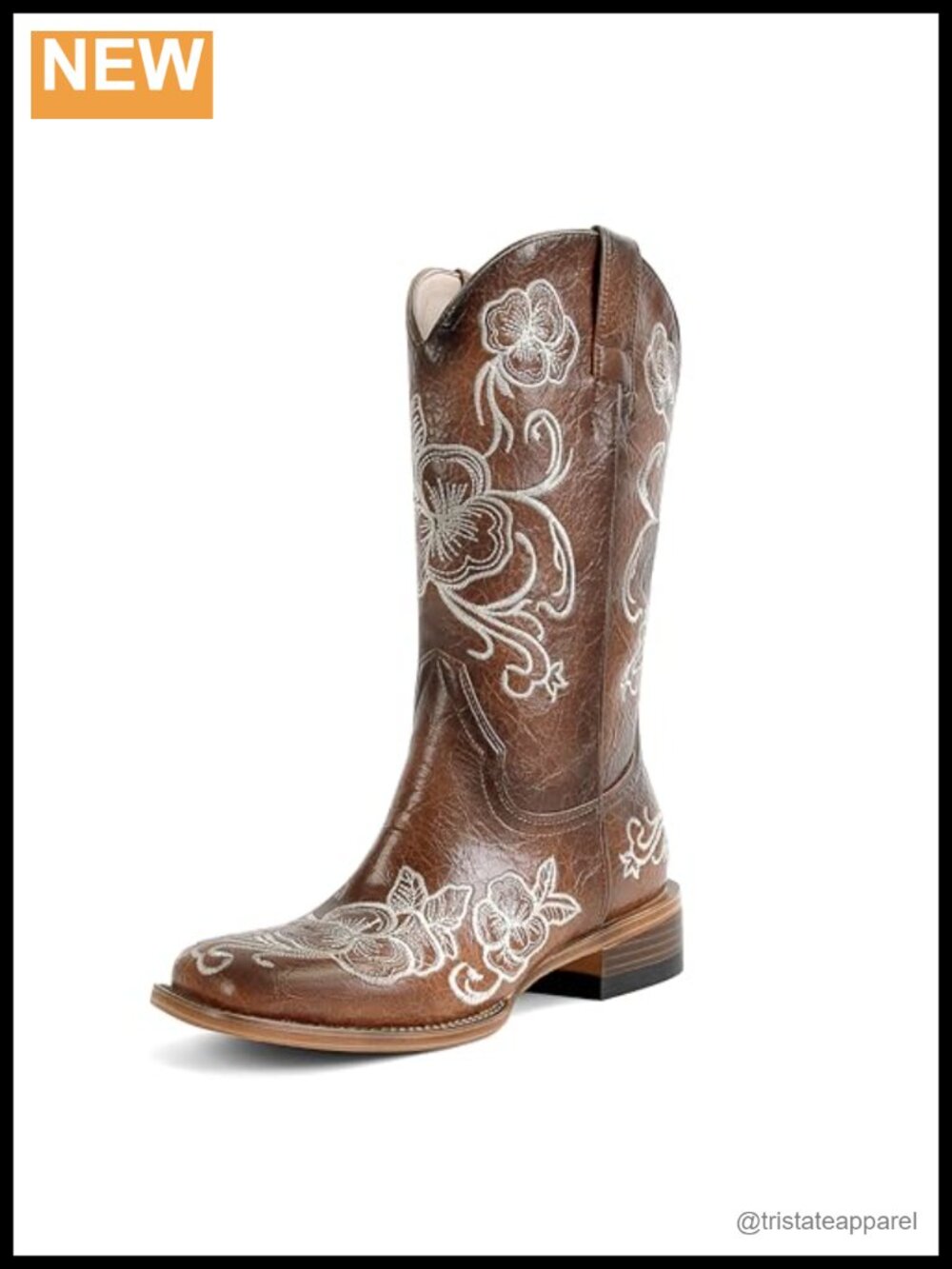 Women's Floral Embroidered Western Boots Square Toe Chunky Heel Mid-Calf